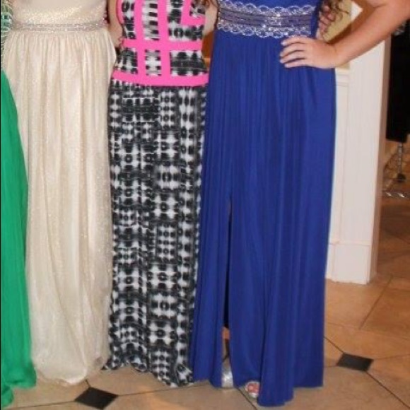 Blue Maxi Formal Dress with Beaded Waist Size 12 - Picture 3 of 3